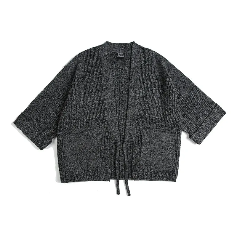 Japanese Streetwear Oversize Cardigan For Men - Casual Drop Shoulder Knitted Sweater Loose Coat