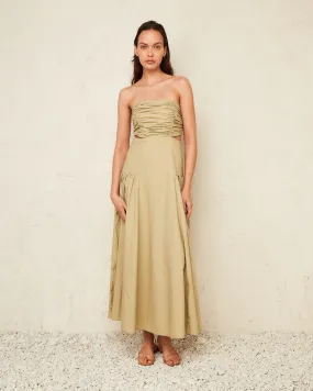 Kinley Light Olive Ruched Maxi Dress