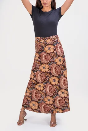 KK3018 "Wrap Skirt" - Brown Flowers