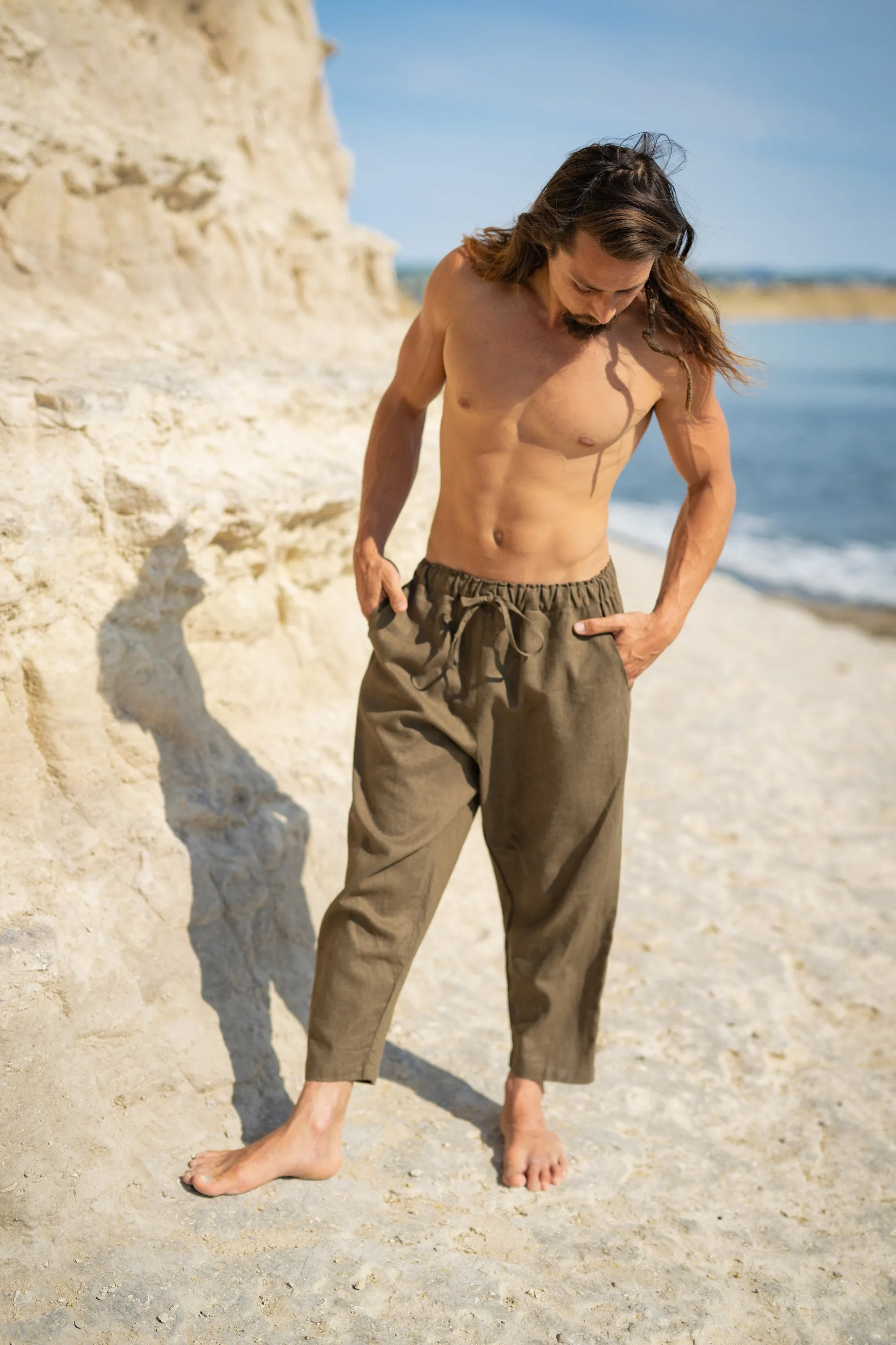 KOWA Organic Hemp Pants Sage Green Trousers with Two Pockets Yoga Sustainable Eco Friendly Festival Ceremony Boho Comfortable AJJAYA