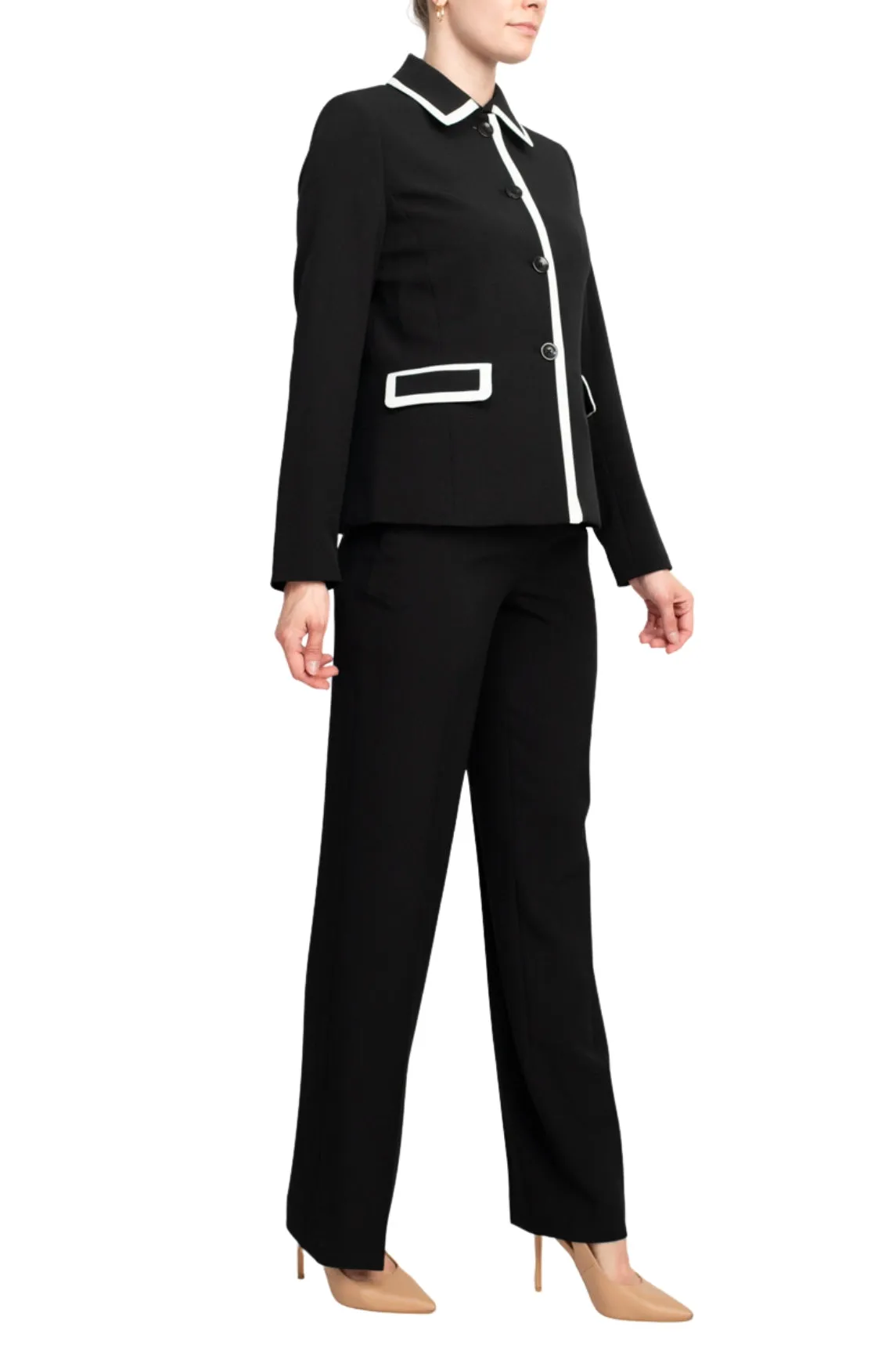 Le Suit Crepe Framed Button Up Pantsuit (Petite)