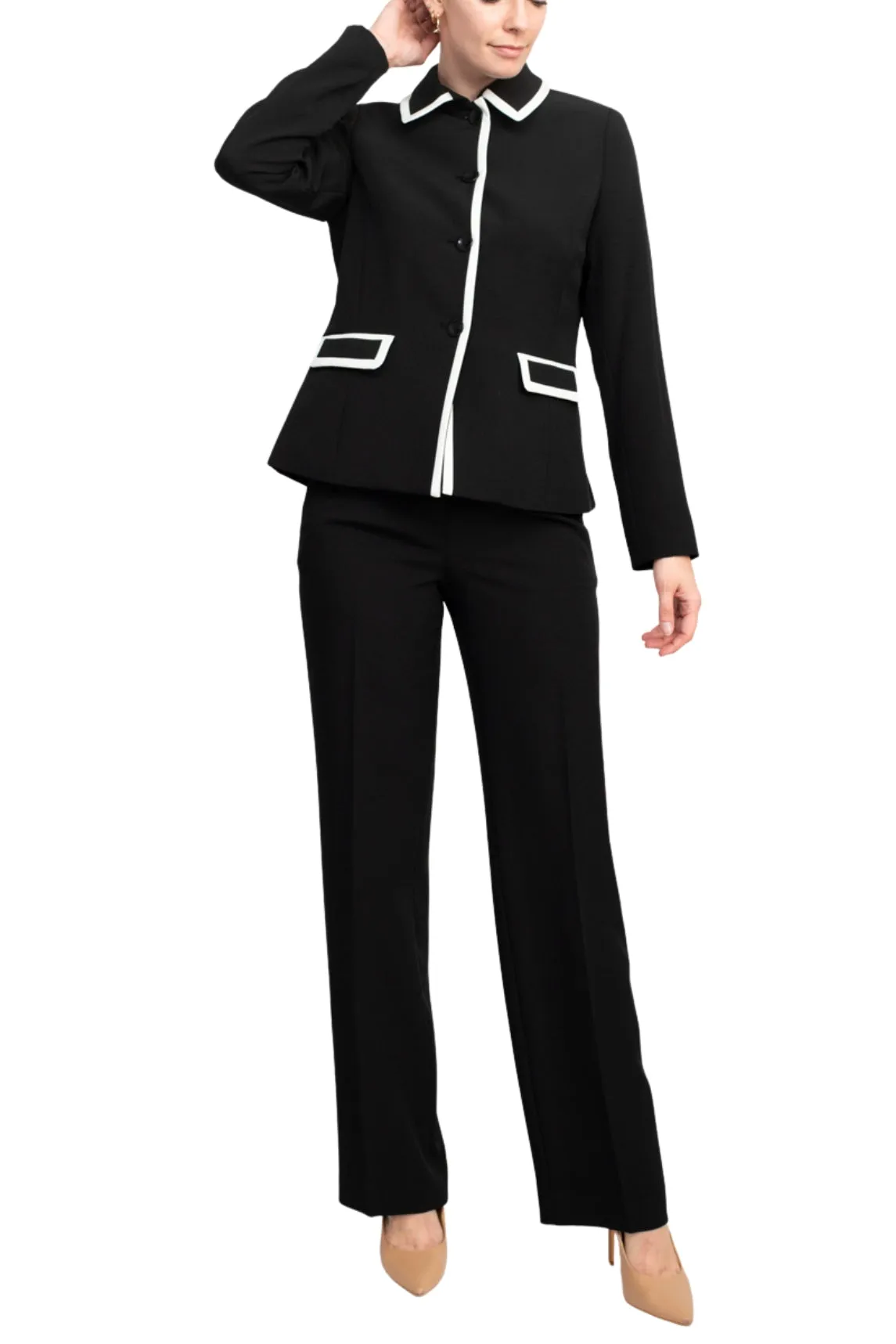 Le Suit Crepe Framed Button Up Pantsuit (Petite)