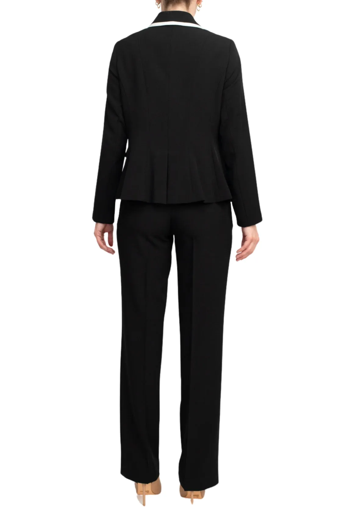 Le Suit Crepe Framed Button Up Pantsuit (Petite)