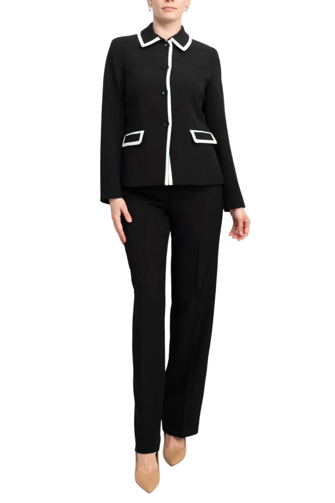 Le Suit Crepe Framed Button Up Pantsuit (Petite)