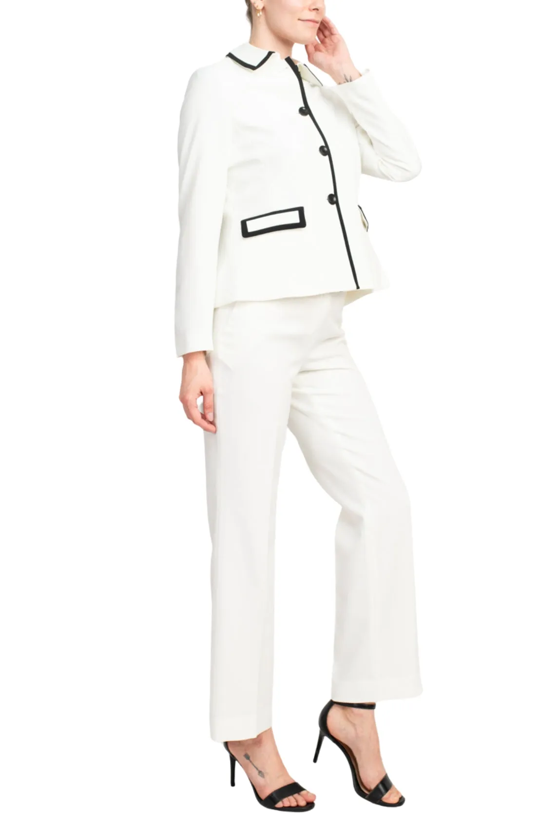 Le Suit Crepe Framed Button Up Pantsuit (Petite)