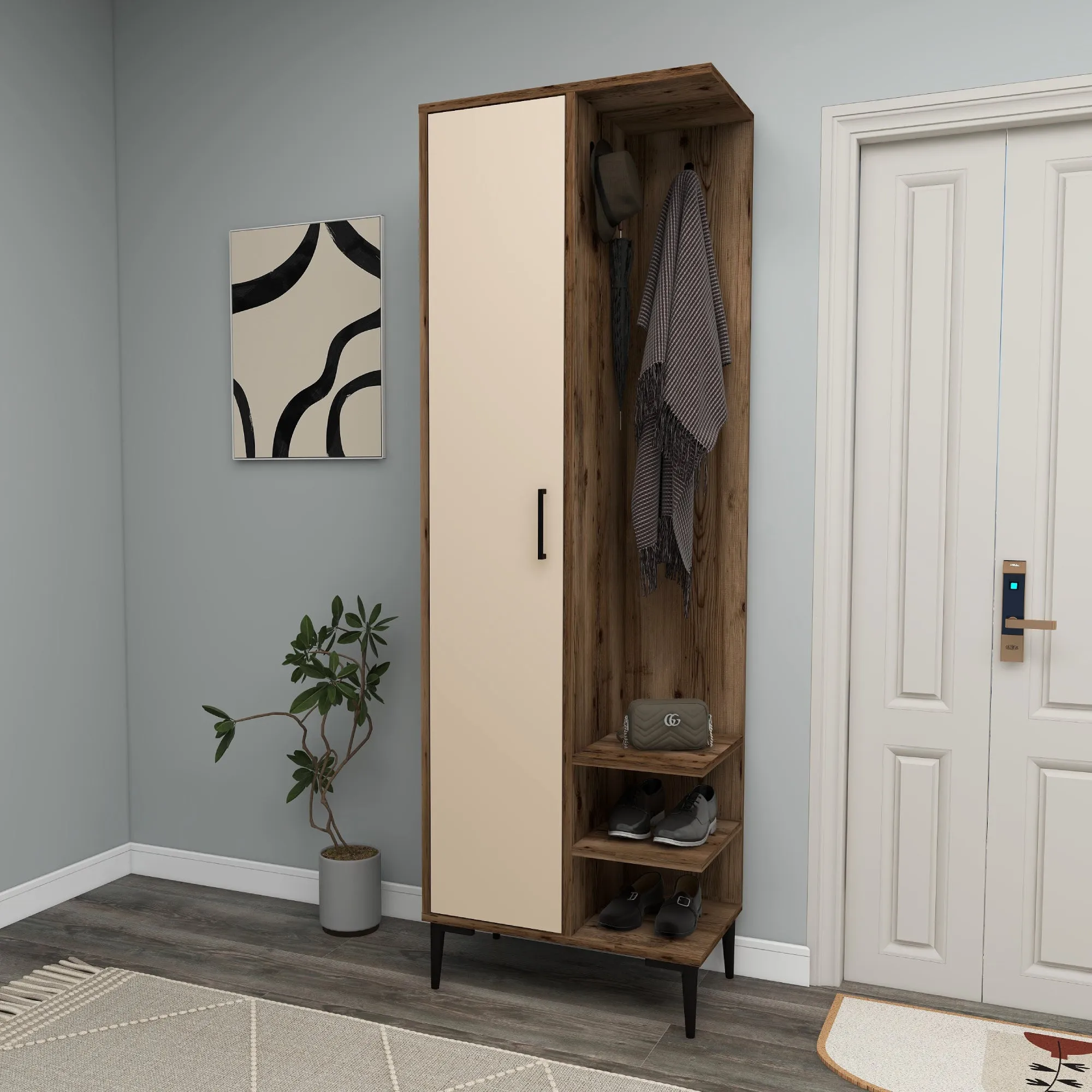 Leena Hallway Coat Rack with Cabinet and Shelves