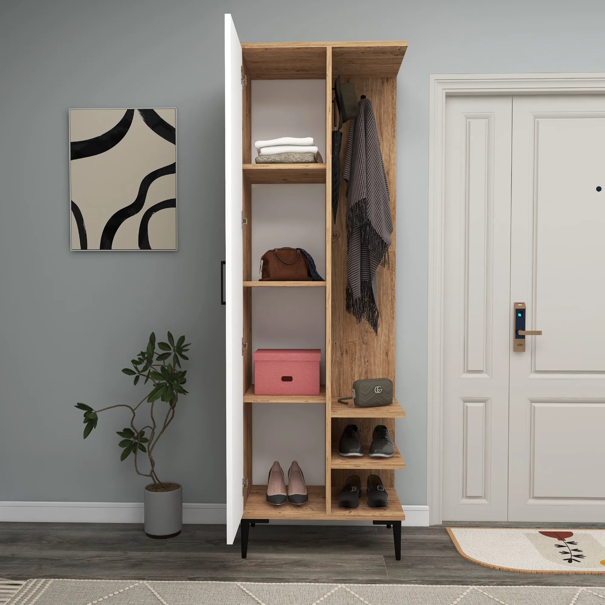 Leena Hallway Coat Rack with Cabinet and Shelves