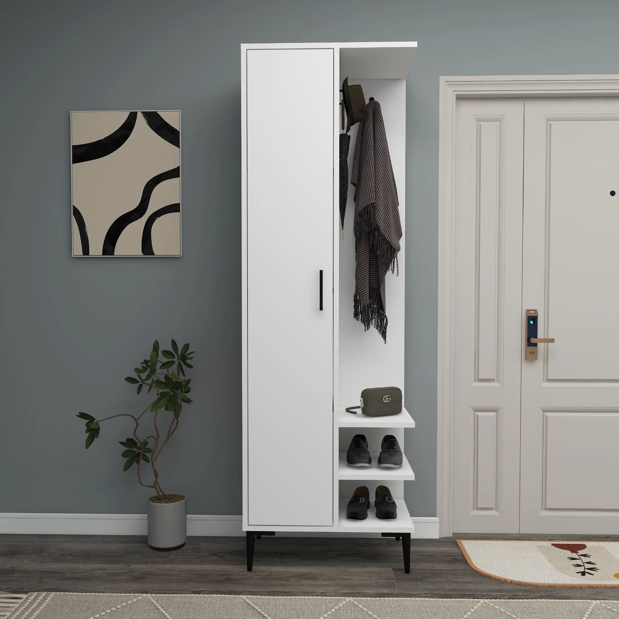 Leena Hallway Coat Rack with Cabinet and Shelves