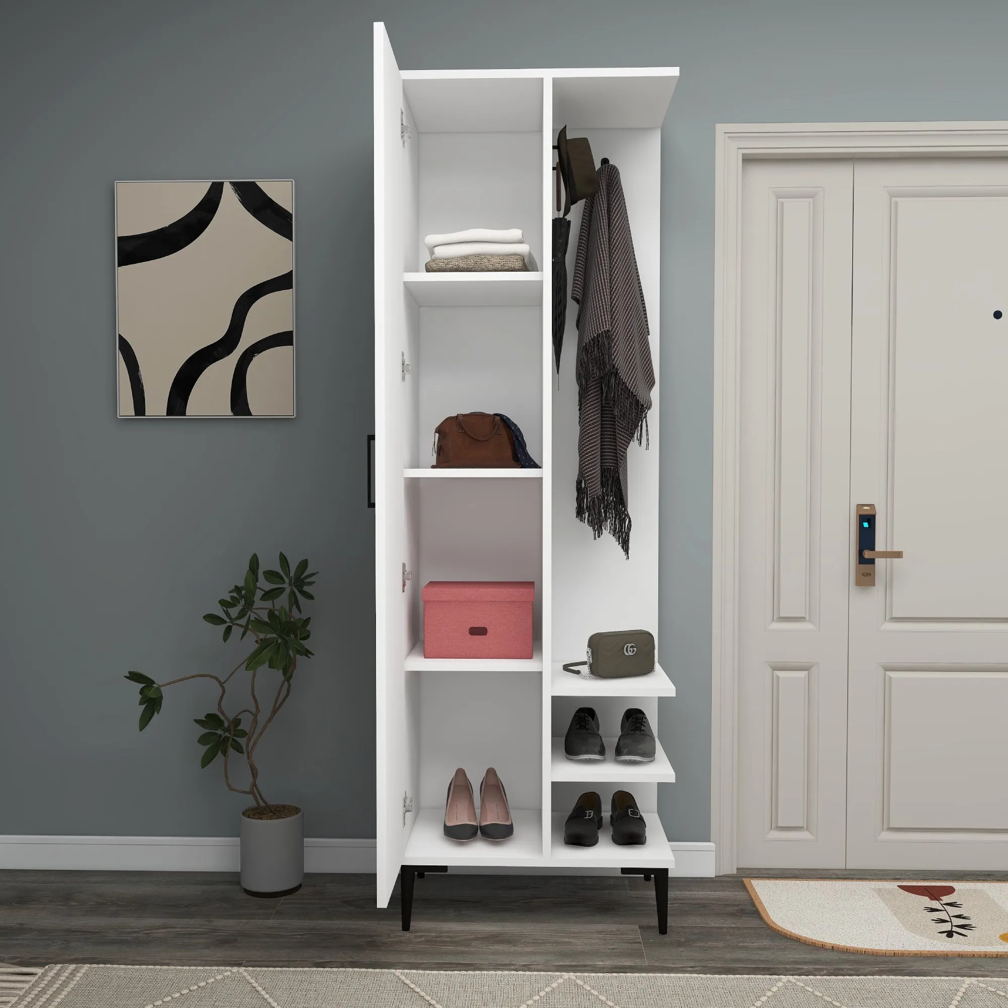 Leena Hallway Coat Rack with Cabinet and Shelves