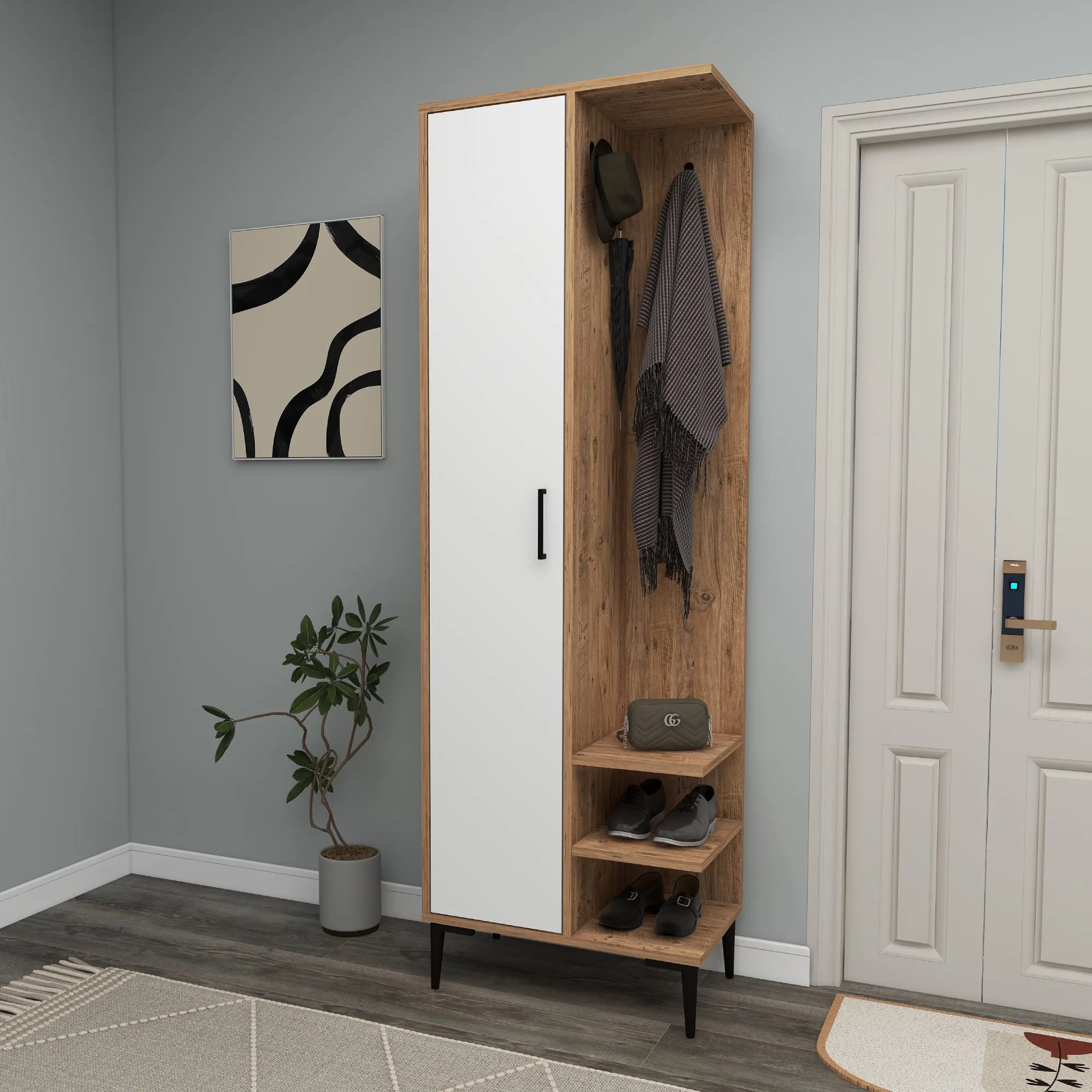 Leena Hallway Coat Rack with Cabinet and Shelves