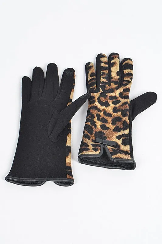 Leopard Print Fleece-Lined Gloves