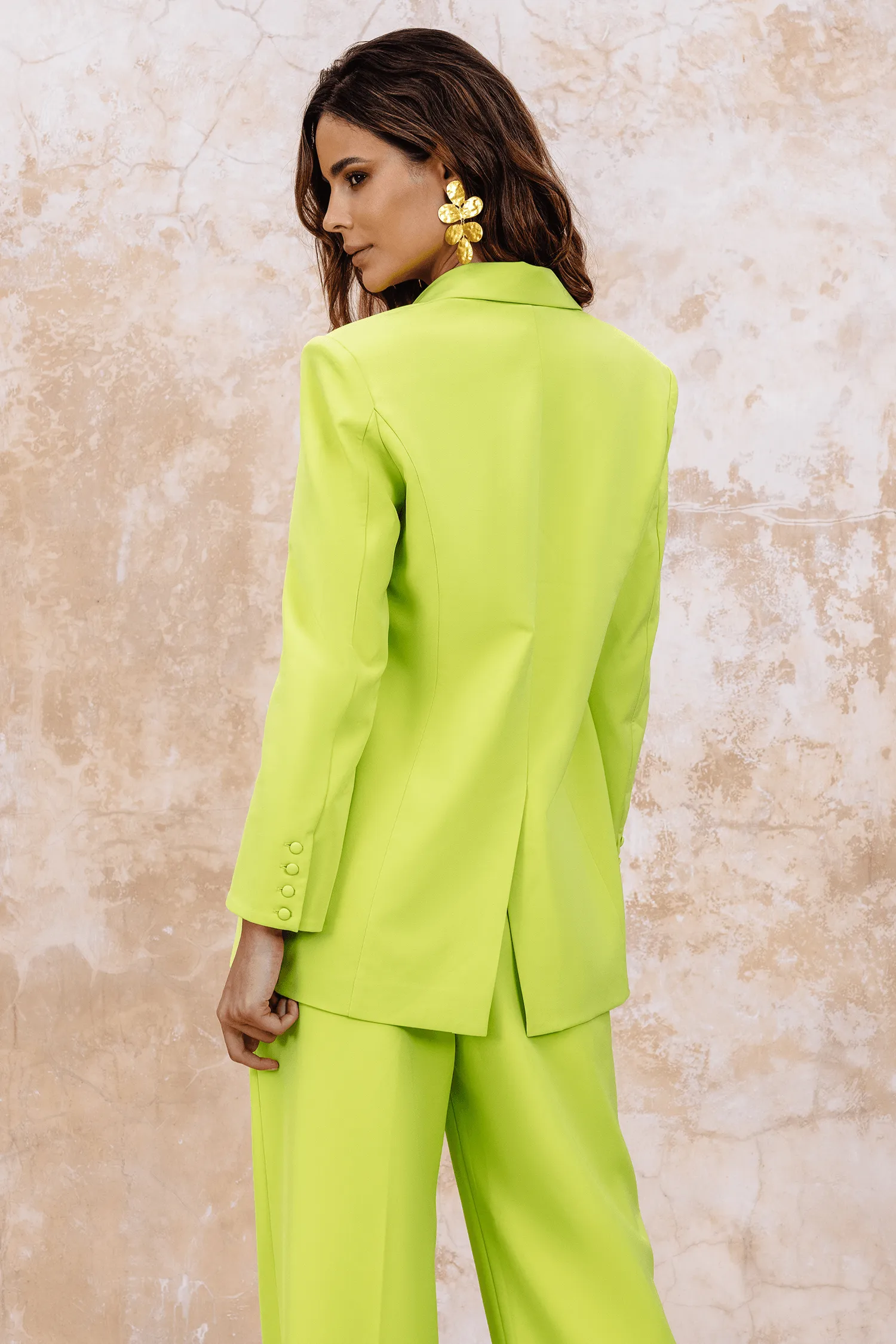 LIANA Tailored Masculine Blazer In Chartreuse