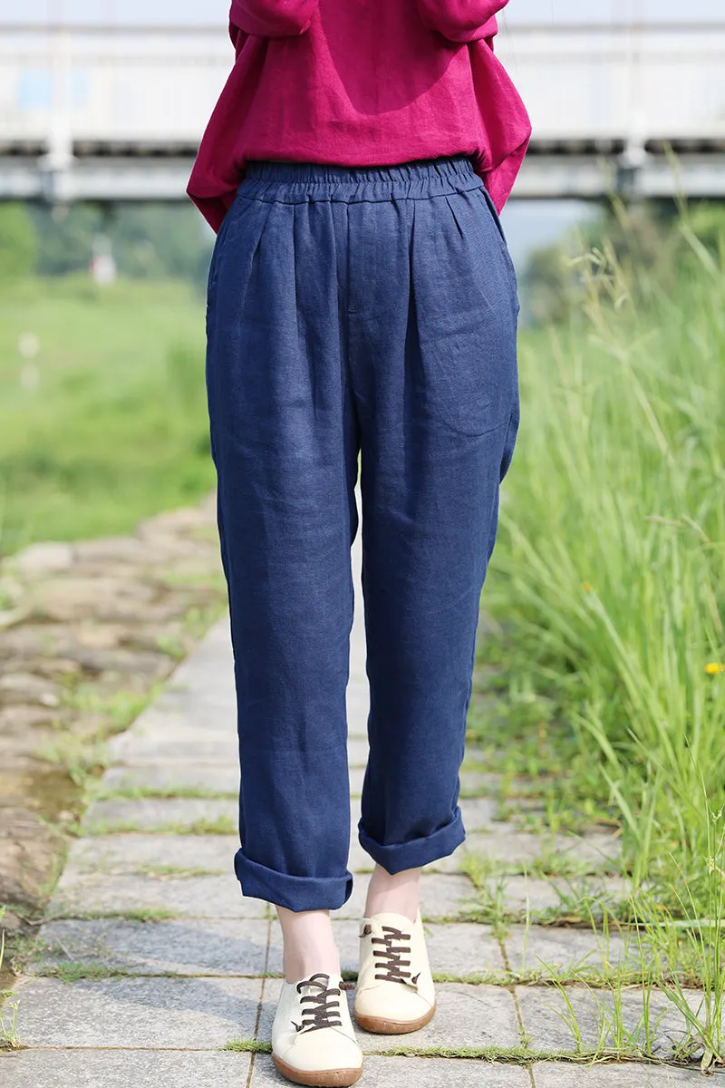 Linen Summer Autumn Women Casual Pants with Pockets SMM97221