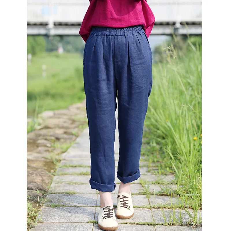 Linen Summer Autumn Women Casual Pants with Pockets SMM97221