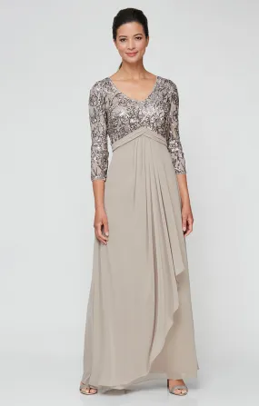 Long A-Line V-Neck Sequin Lace & Chiffon Gown with Empire Waistline