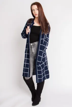 Longline Grid Check Cardigan