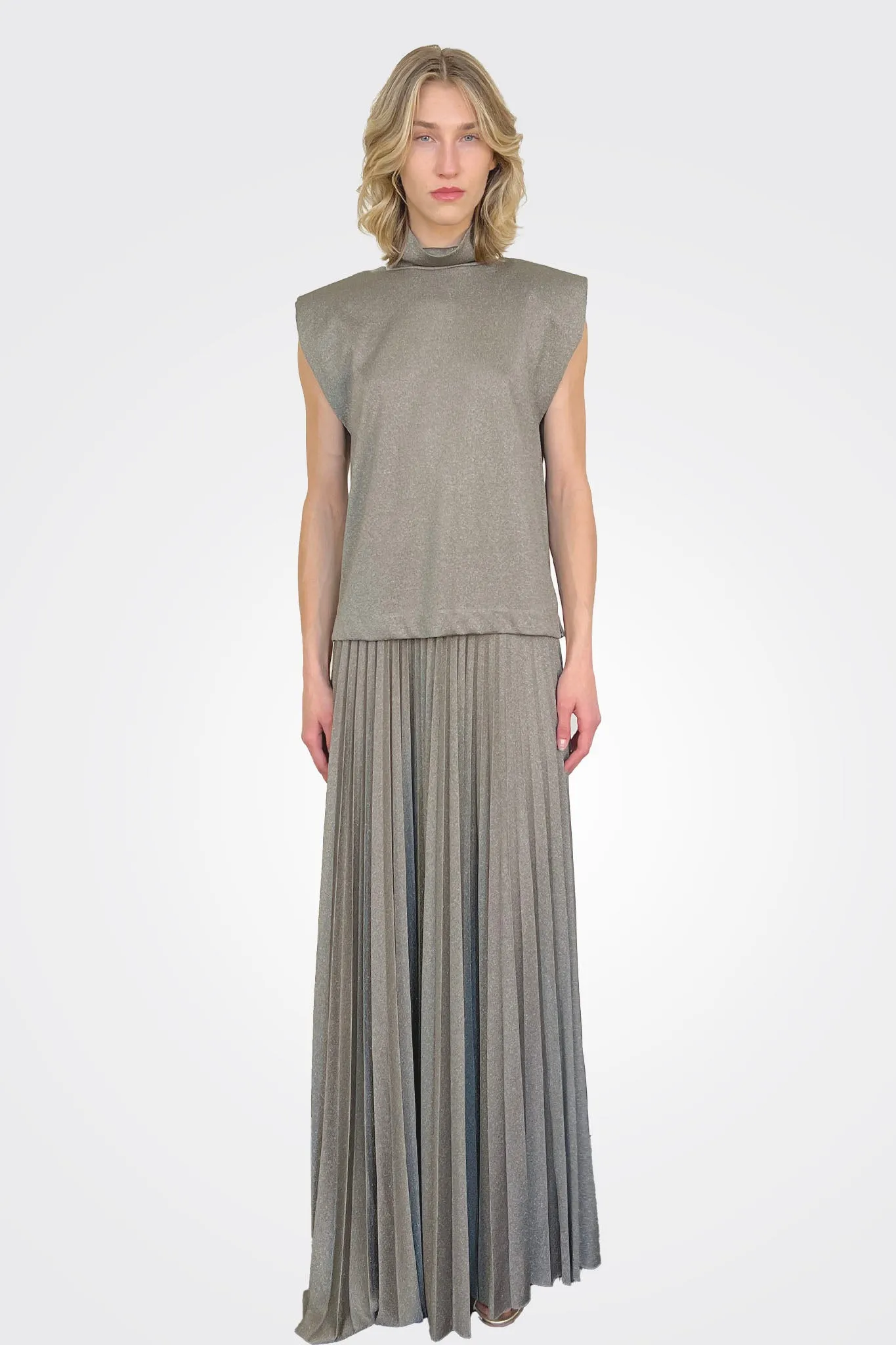 Lurex Jersey Pleated Skirt - Verde Green Pepper