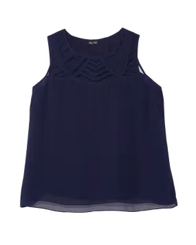 Maya Mesh Yoke Blouse | Navy