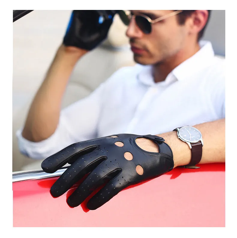 Men's  Leather Driving Gloves Italian Lamb Leather Gloves Soft Touch Screen