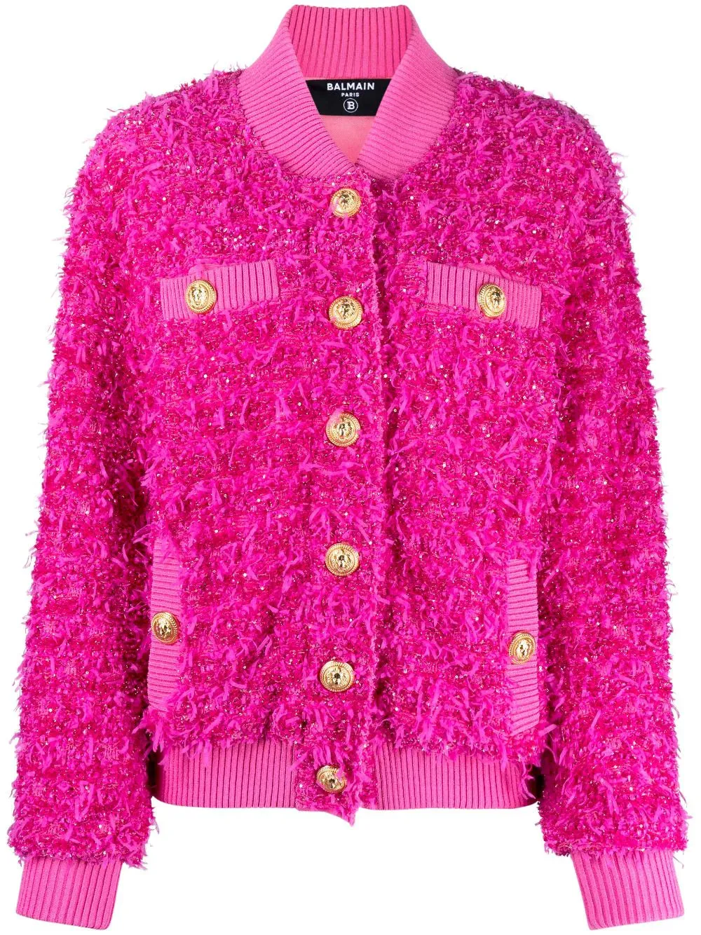 Metallic Pink Tweed Bomber - S