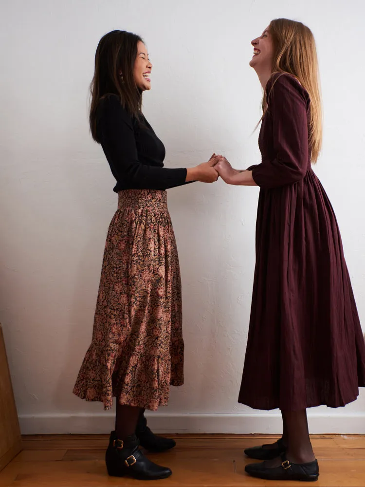 Mila Midi Skirt - Black Floral