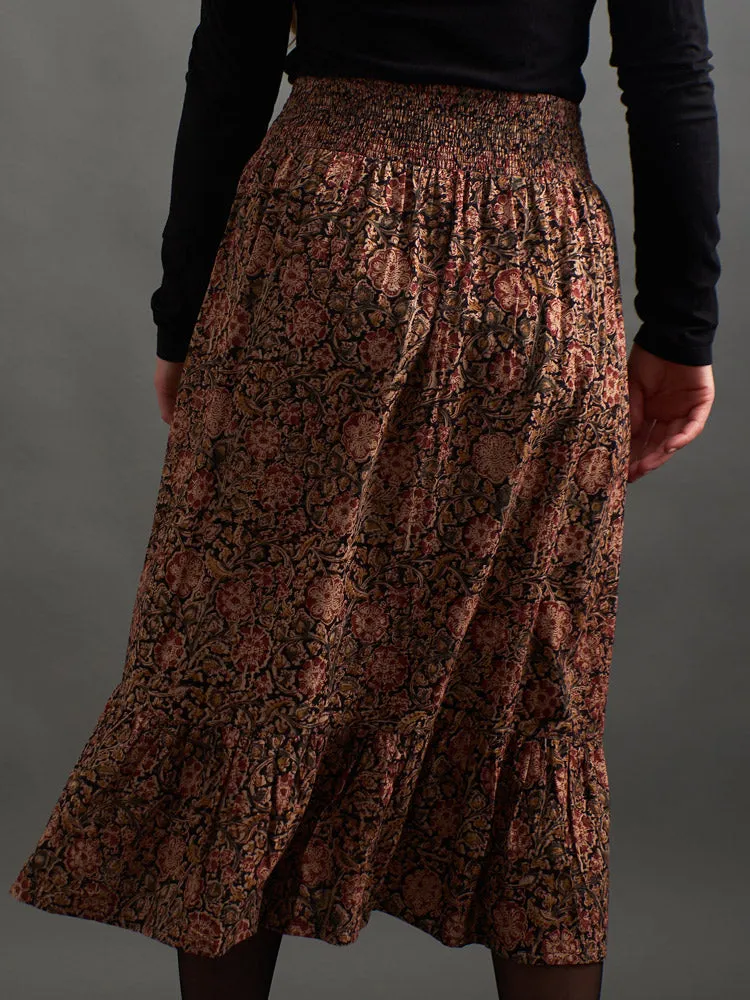 Mila Midi Skirt - Black Floral