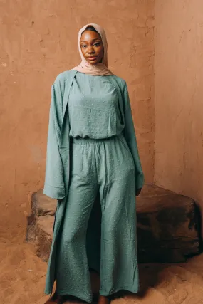 Mint Four Piece Pants Abaya Set