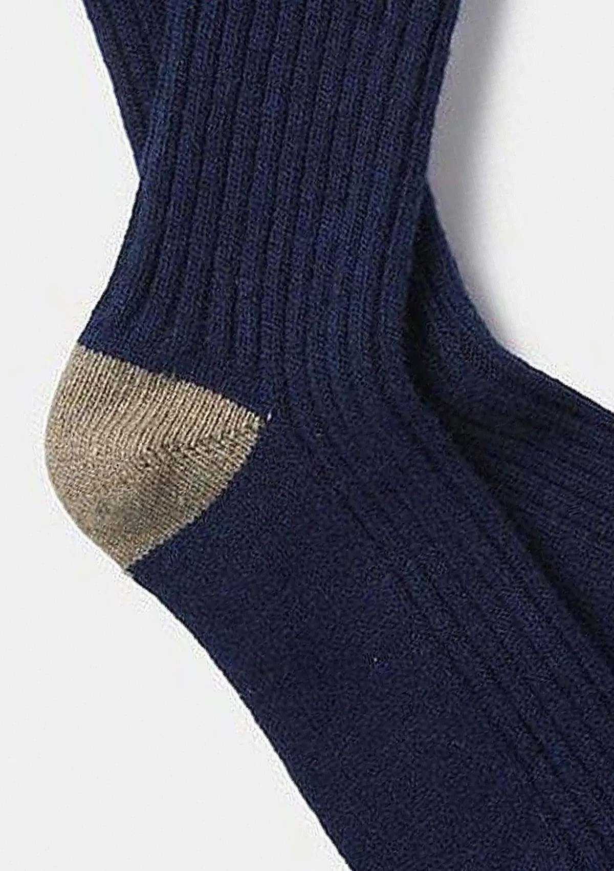 Navy & Beige Women's Rib Wool Cashmere Socks