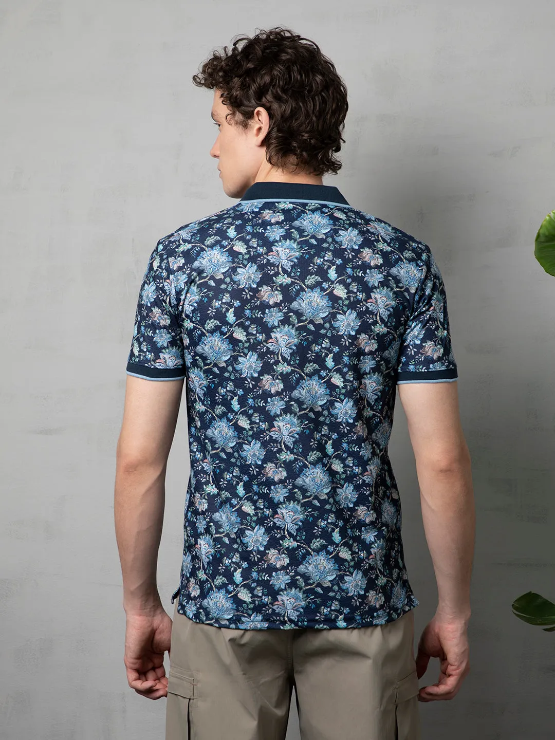 Navy Floral Print Polo