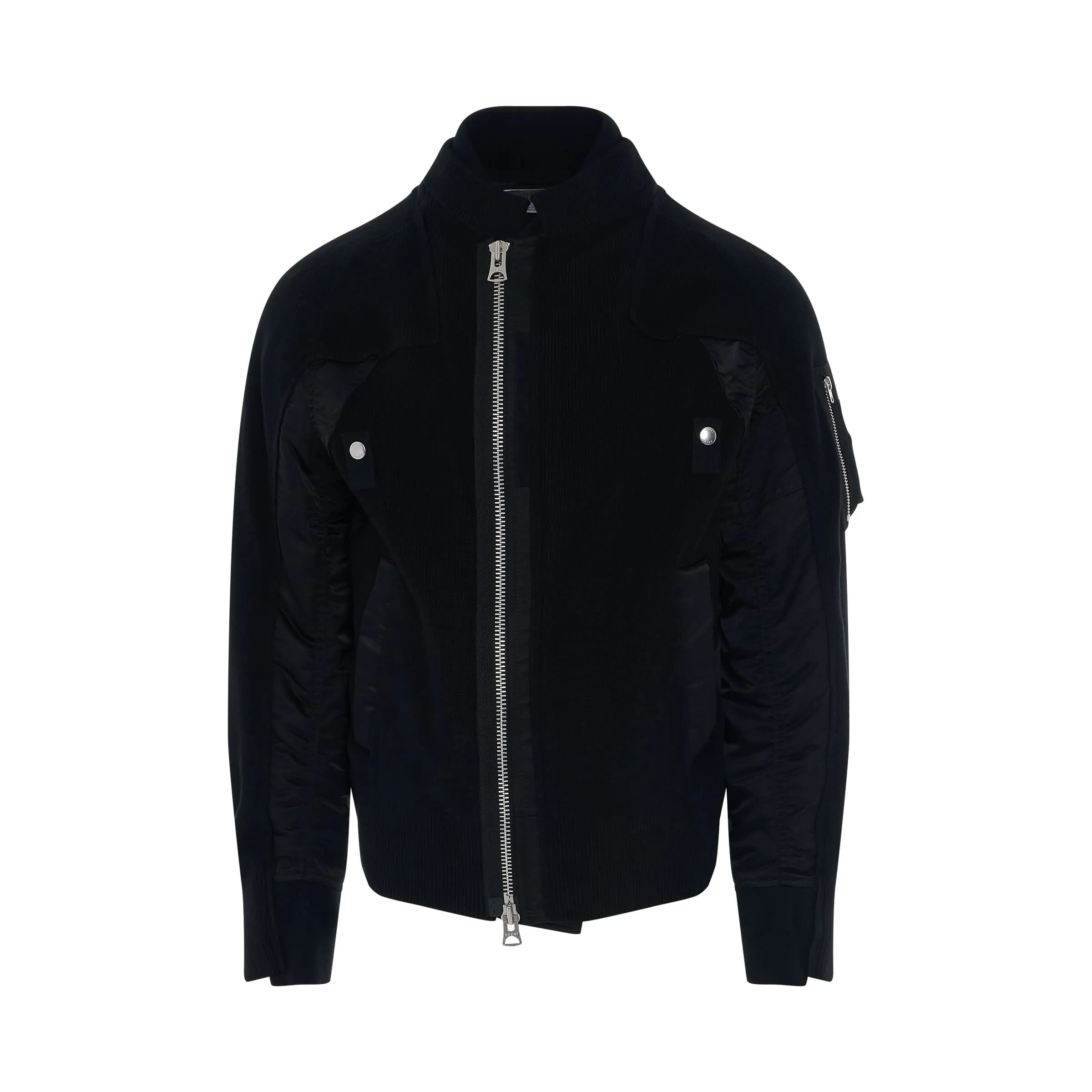 Nylon Twill Mix Knit Classic Jacket in Black