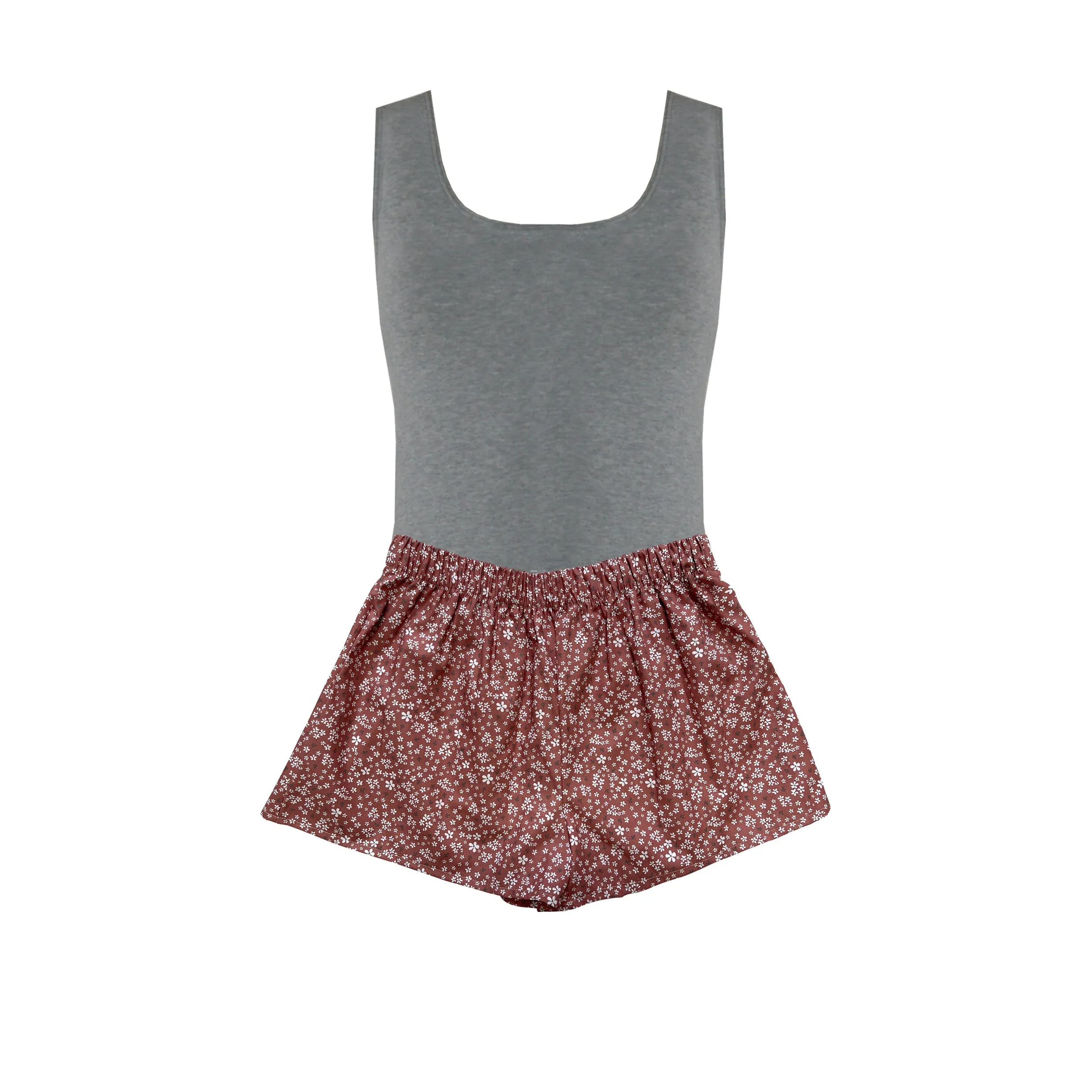 Organic Grey Vest Top and Rust Shorts Set