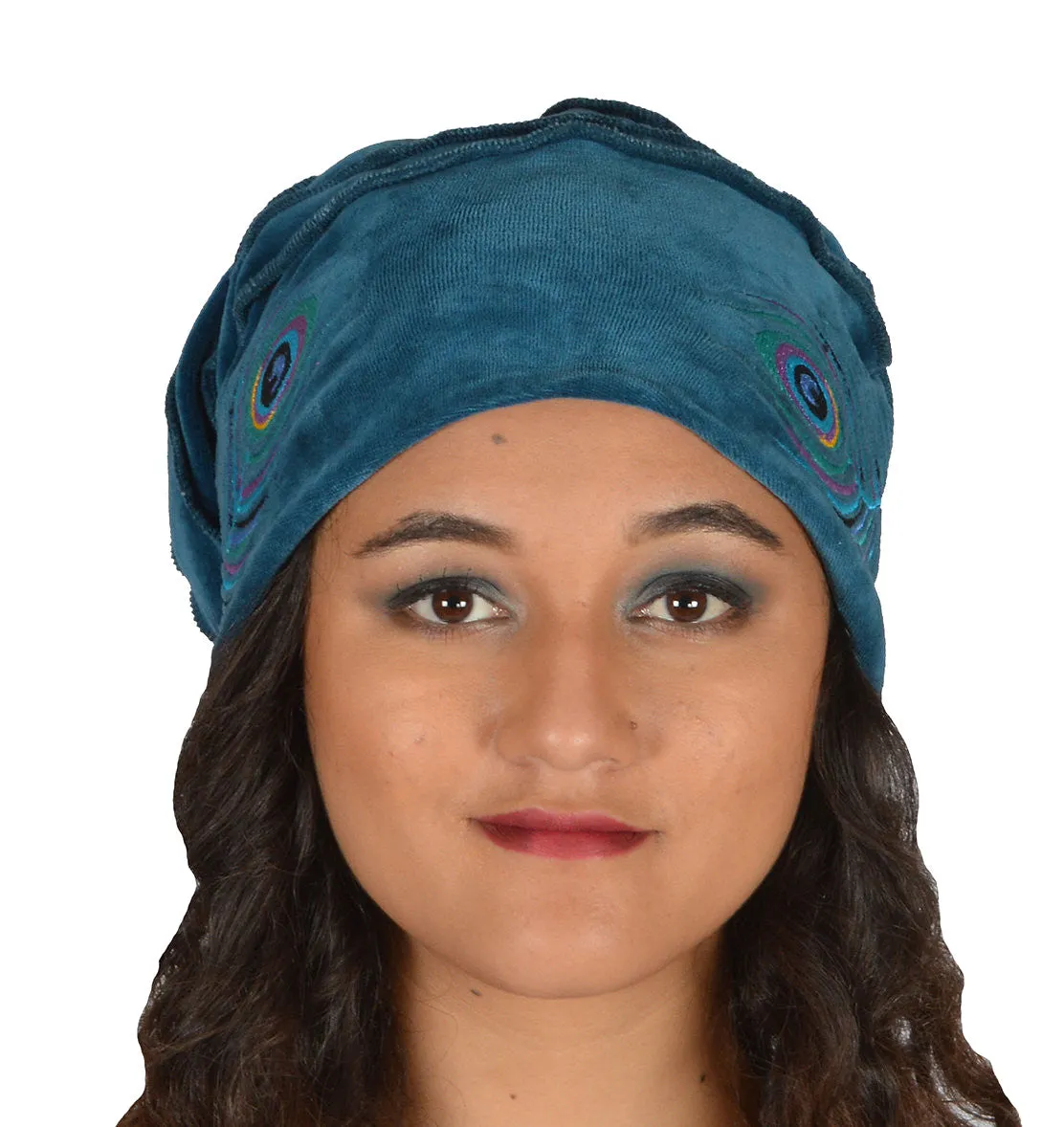 Peacock Feather Embroidered Cotton Velvet Slouch Hat