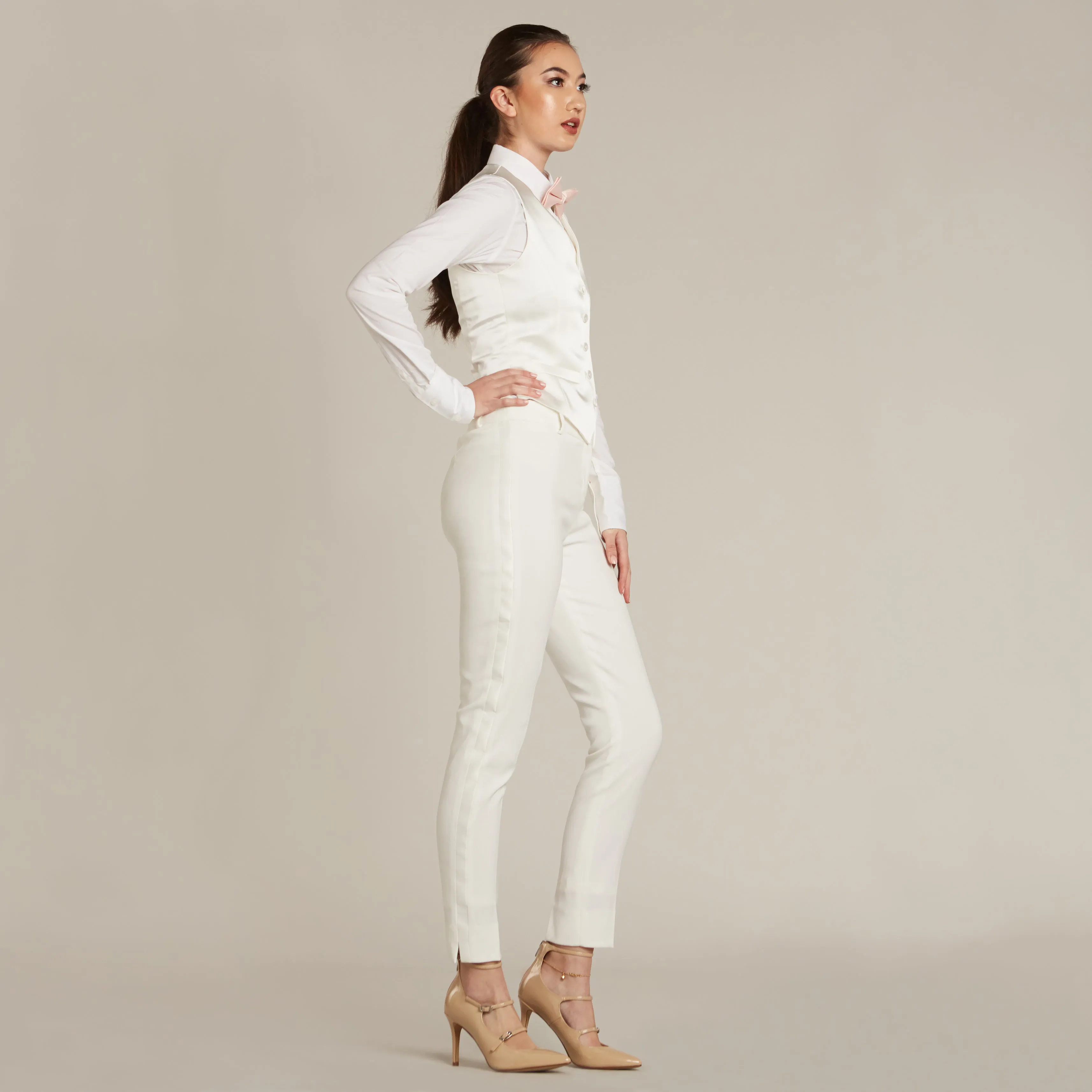 Pearl White Ultra Slim Fit Tuxedo Pants