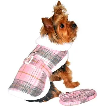 Pink & White Plaid Coat & Matching Leash