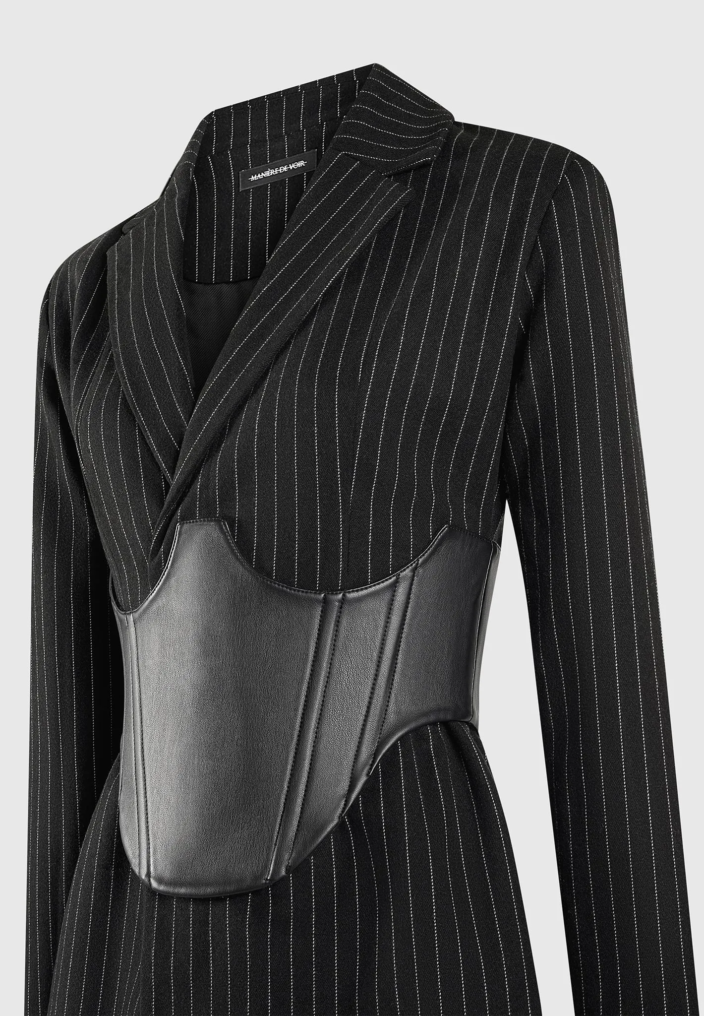 Pinstripe Blazer Dress with Reversible Corset - Black