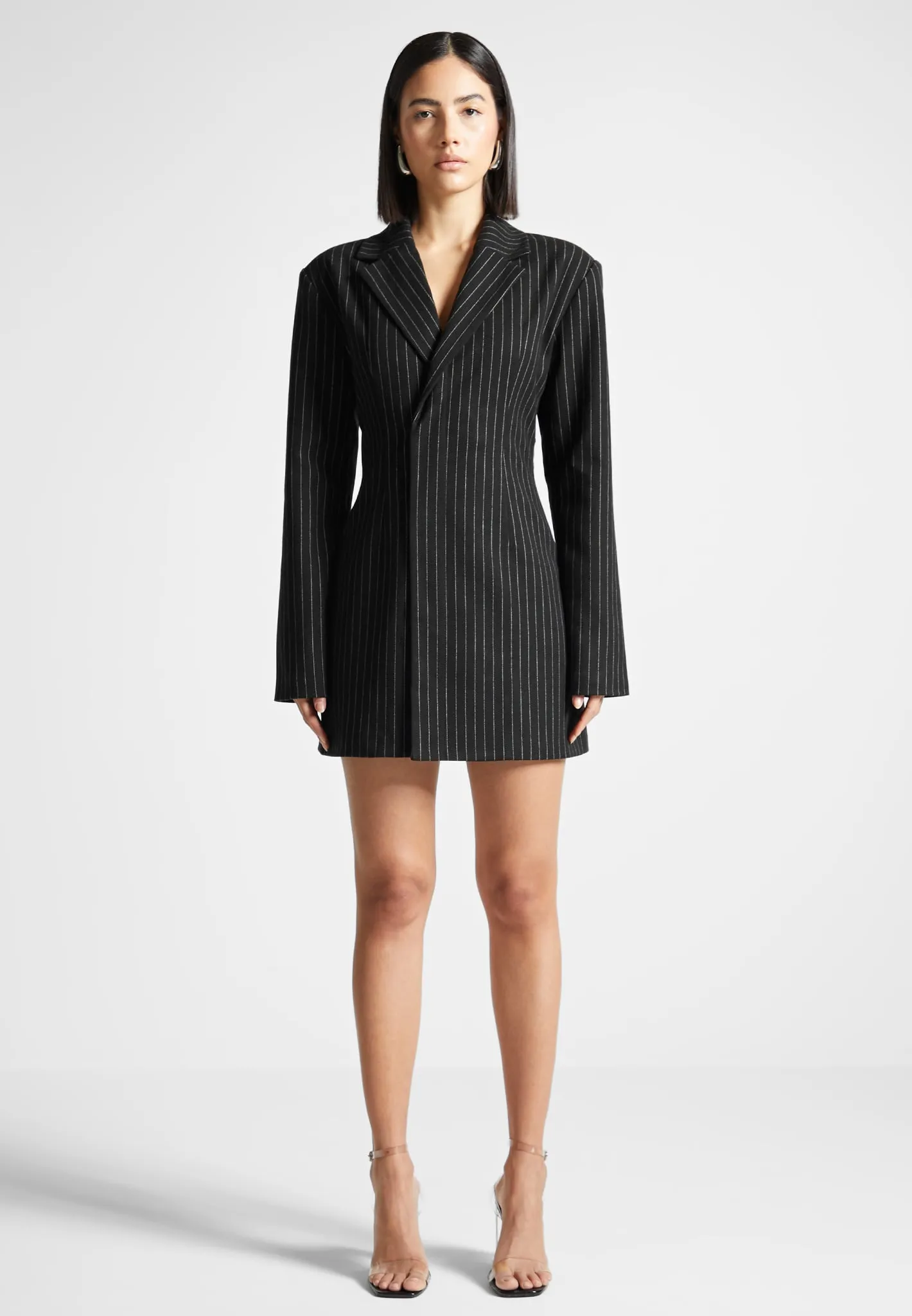 Pinstripe Blazer Dress with Reversible Corset - Black