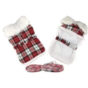 Plaid Fur-Trimmed Harness Coat - Red