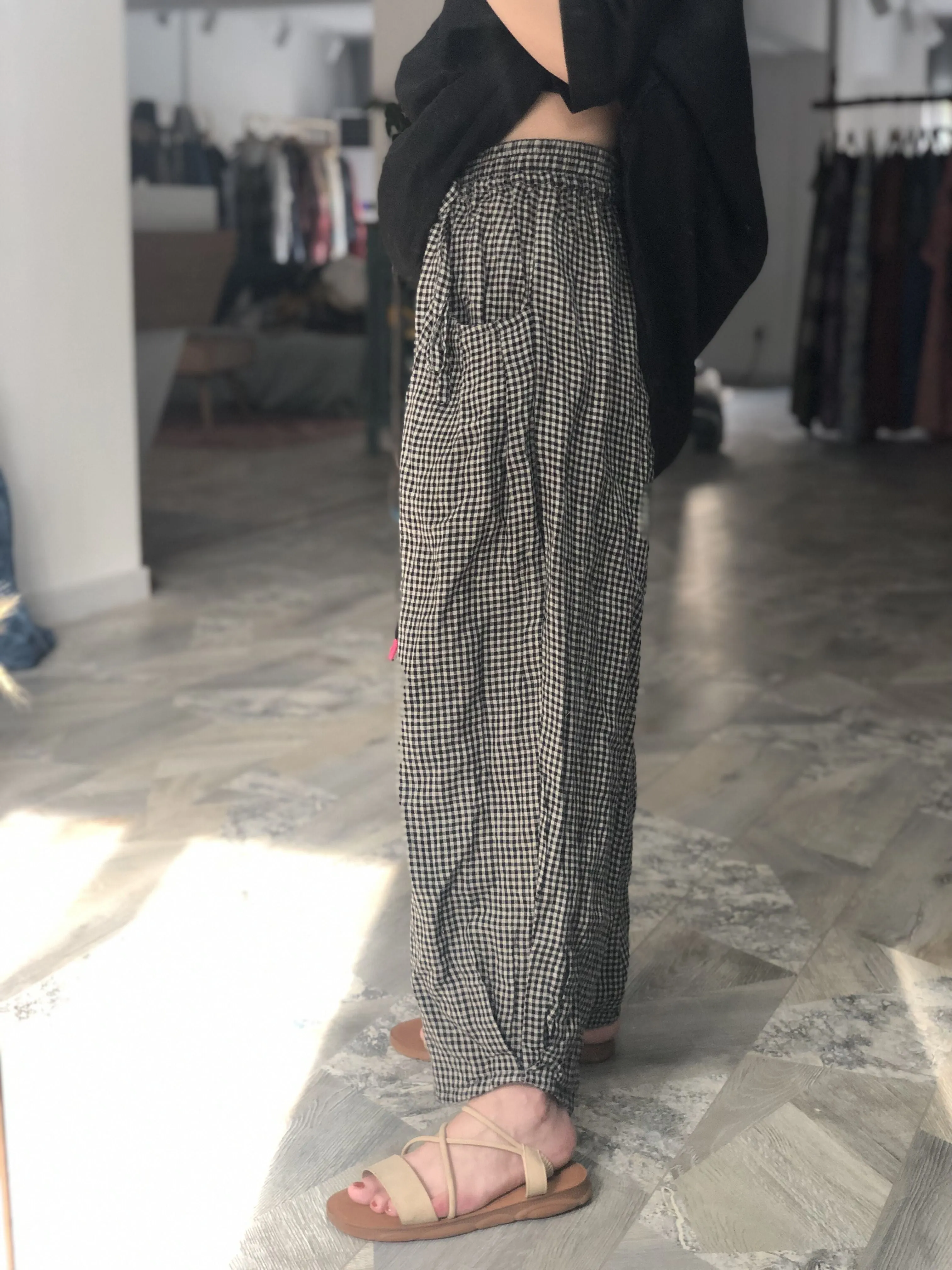 Plaid Linen Summer Wide Leg Pants Autumn Women Casual Pants PZ97261