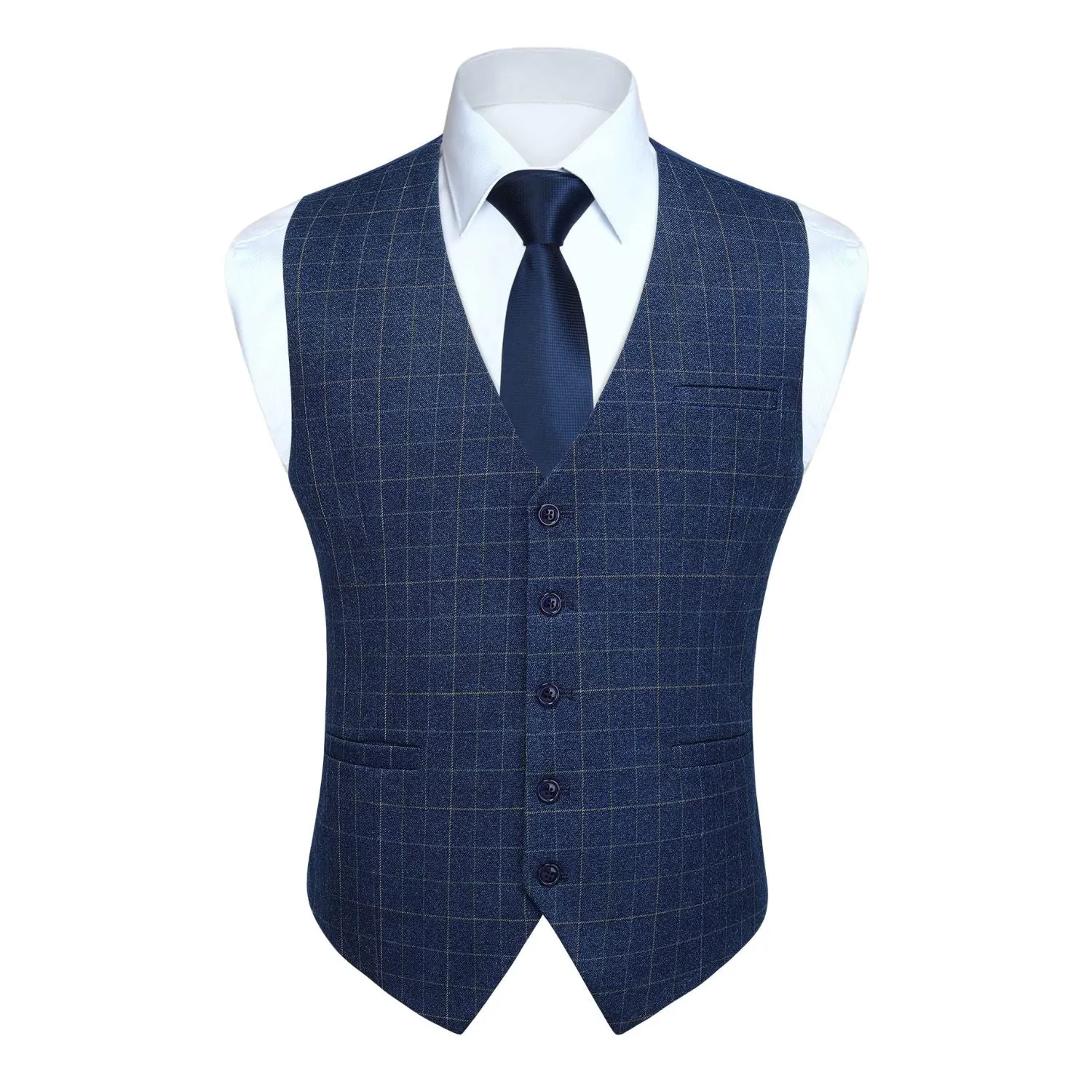 Plaid Slim Suit Vest - A-BLUE