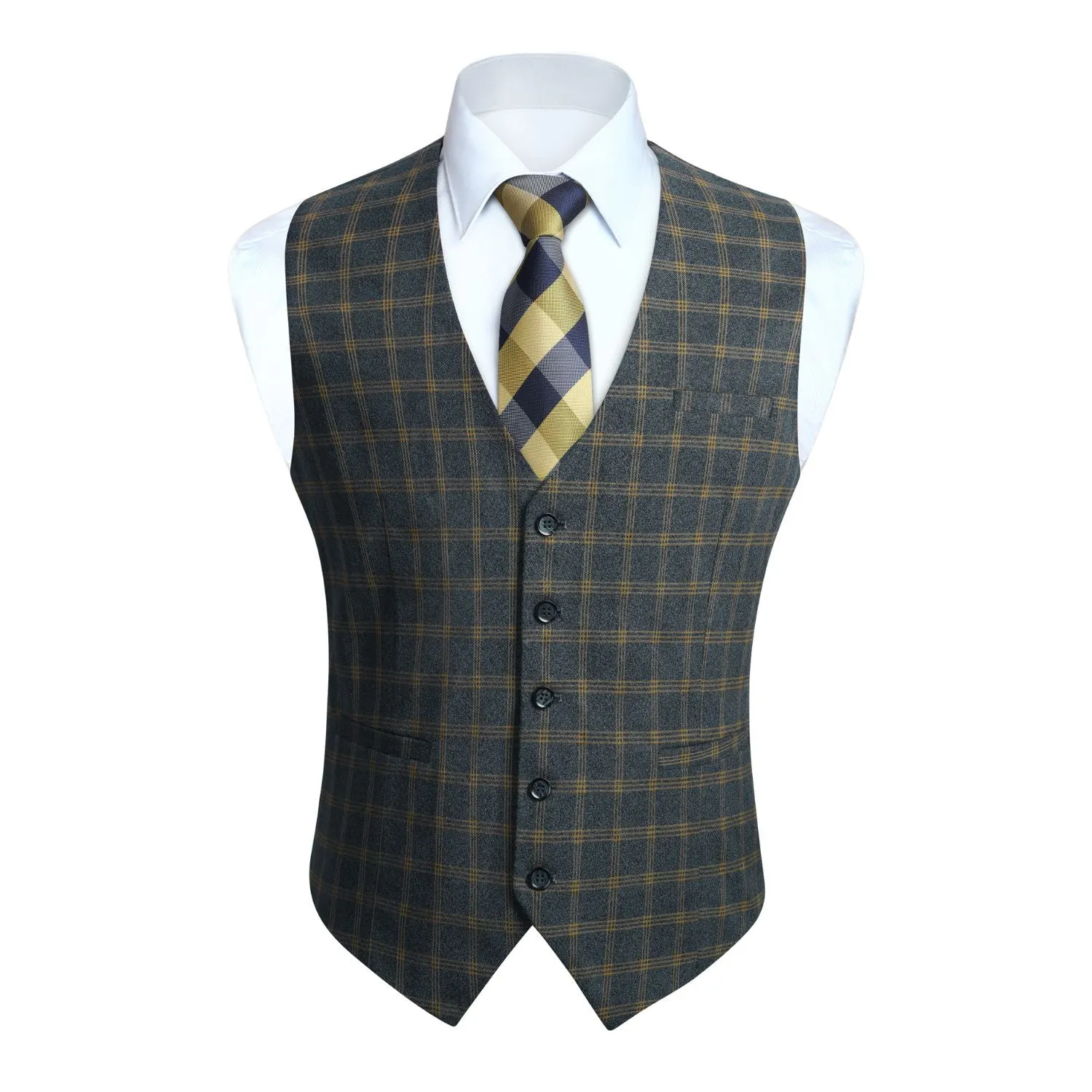 Plaid Slim Suit Vest - B-DARK GREY