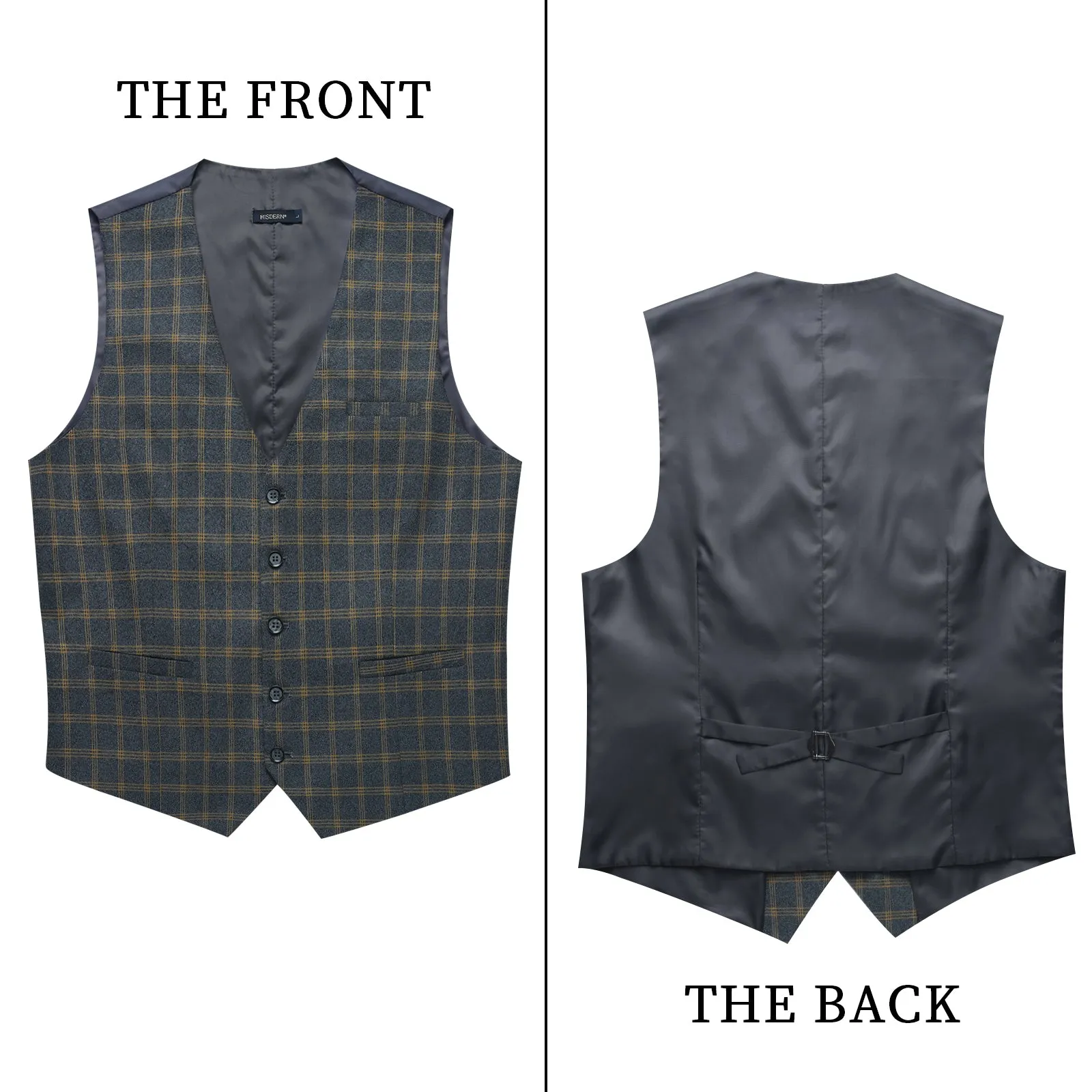 Plaid Slim Suit Vest - B-DARK GREY