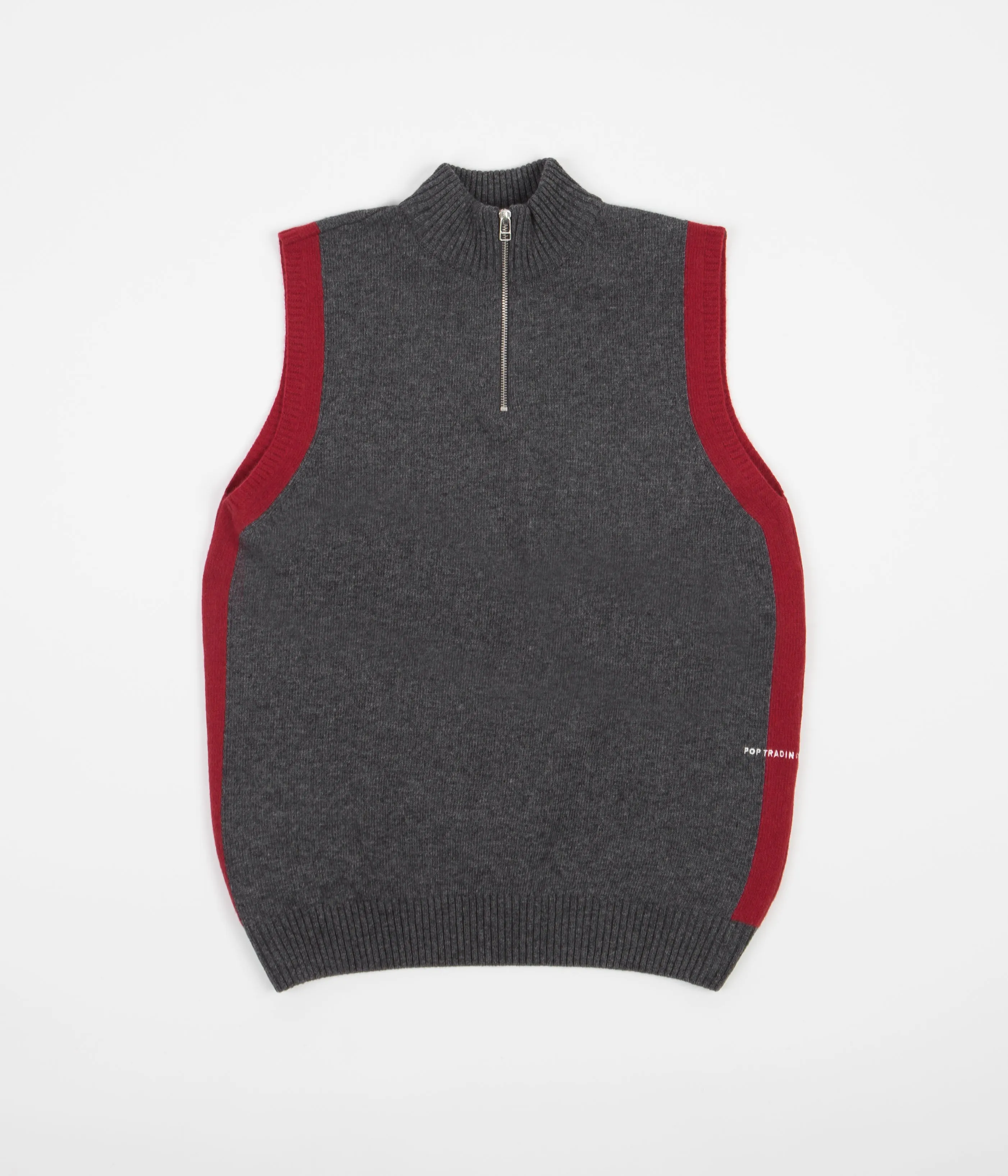 Pop Trading Company Half Zip Knitted Vest - Charcoal / Rio Red