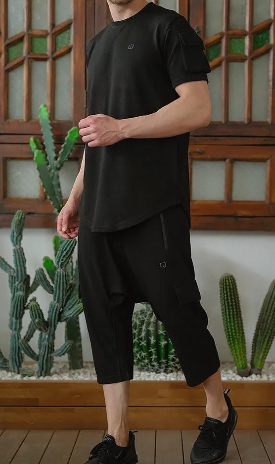 QL IGO Relaxed Cargo Shorts and T-Shirt Set in Black