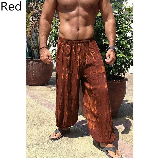 Retro  S-5XL Men Wide Legs Baggy Pants Loose Fitness Joggers Tie Dye Elastic Waist Beach Hawaii Vacation Plus Size Summer