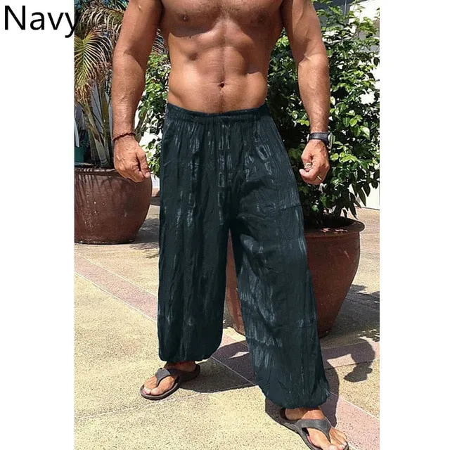 Retro  S-5XL Men Wide Legs Baggy Pants Loose Fitness Joggers Tie Dye Elastic Waist Beach Hawaii Vacation Plus Size Summer