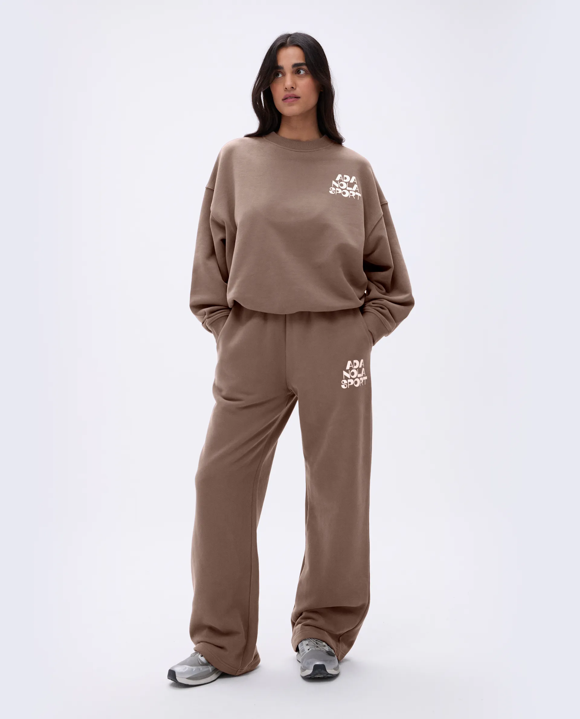 Retro Straight Leg Sweatpants - Pebble Brown/Marshmallow White