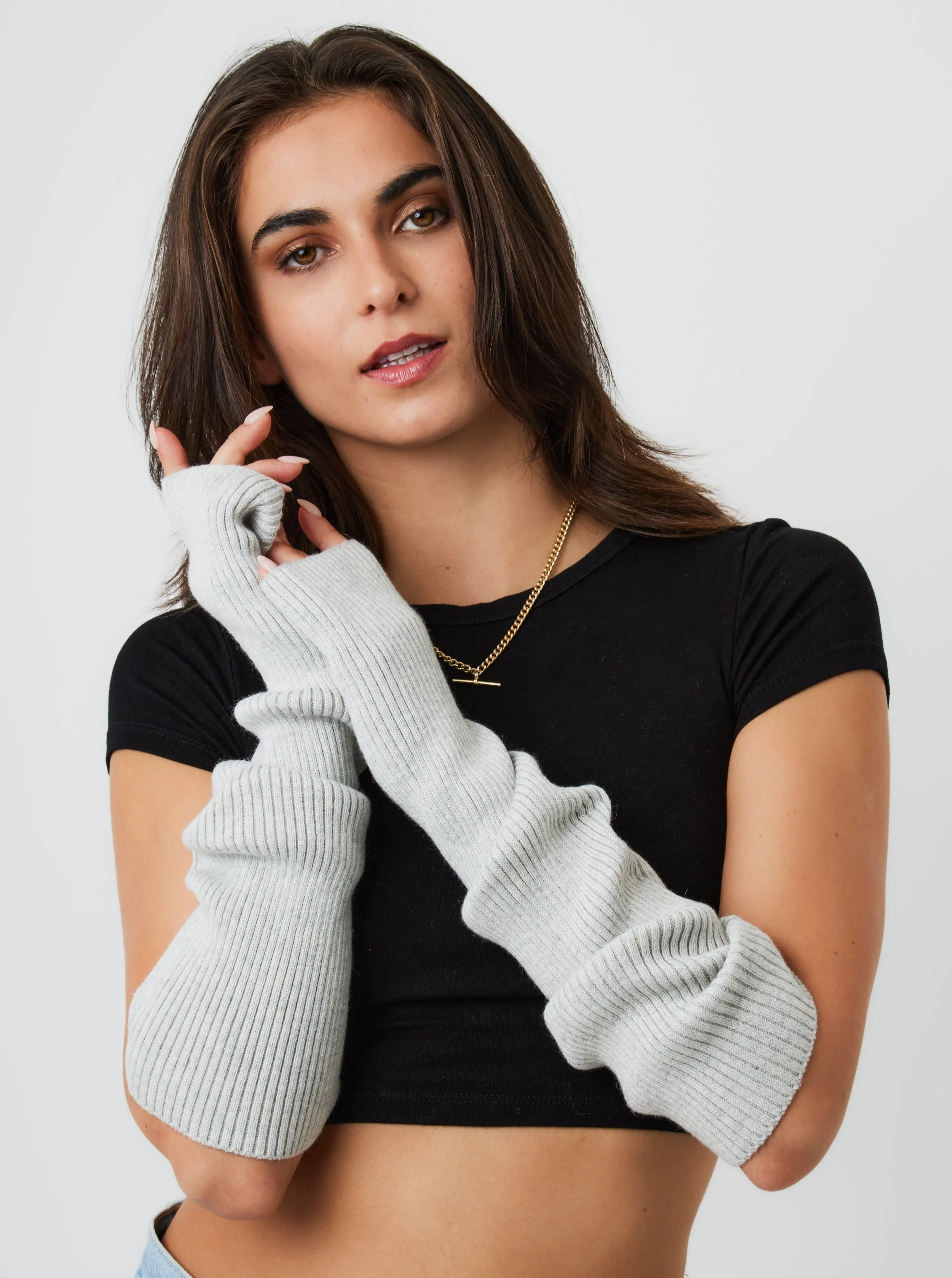 Ribbed Arm Warmers in Grey