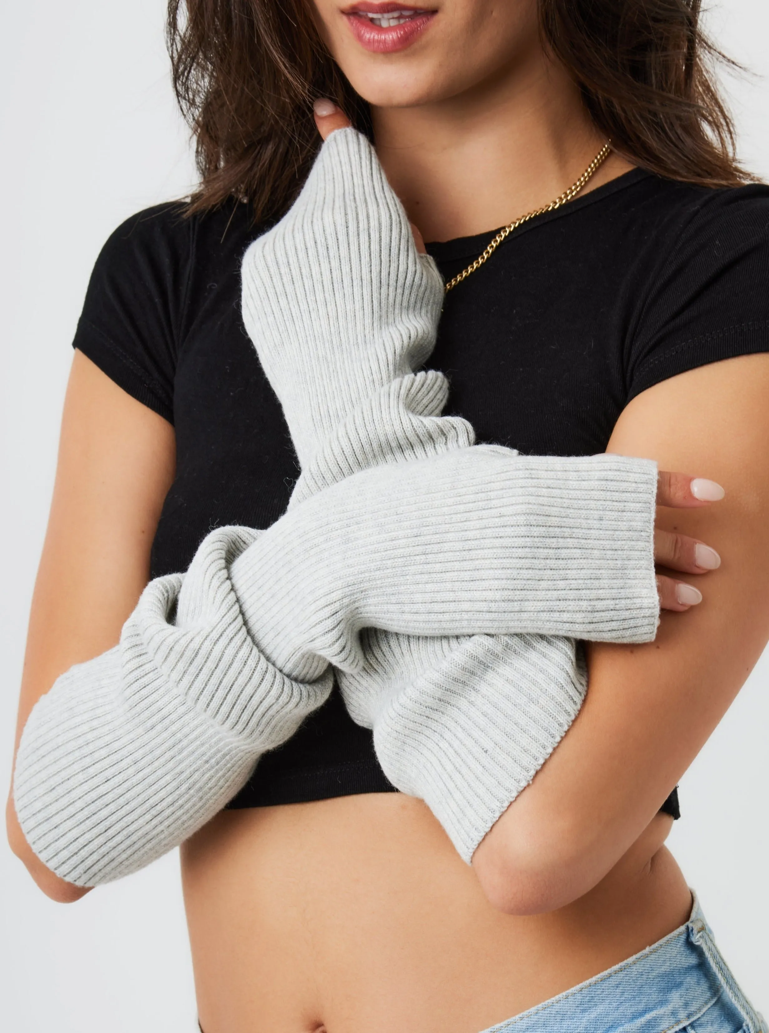 Ribbed Arm Warmers in Grey