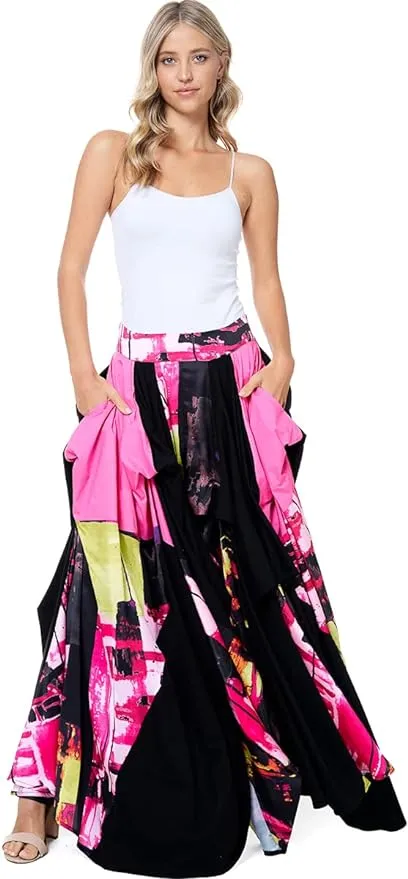 Romantic Boho Black & Pink Asymmetrical Tov The Damsel`s Maxi Skirt