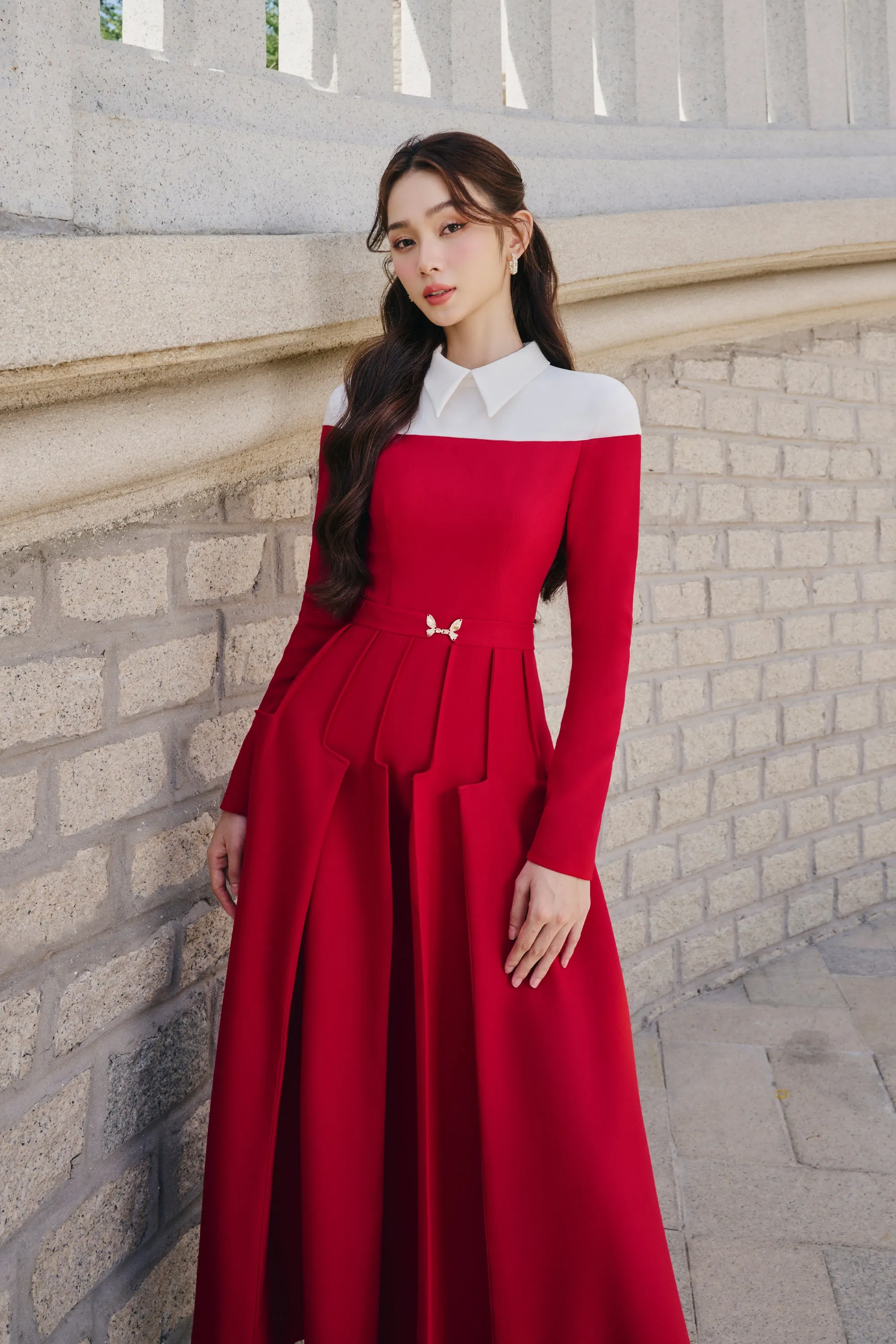 Rossa A-line Collared Neck Cotton Polyester Midi Dress